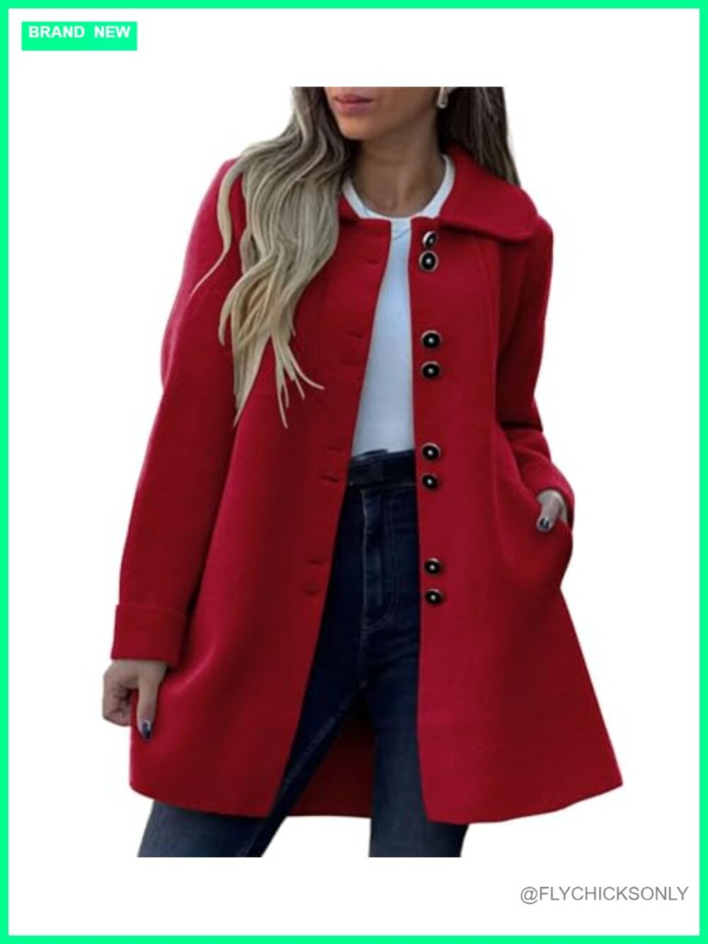 Wool Blend Pea Coat Single Breasted Lapel Collared A-Line Overcoat